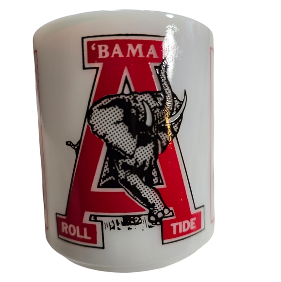 RARE Vintage Alabama Crimson Roll Tide Championship Milk Glass Coffee Mug - Picture 6 of 10